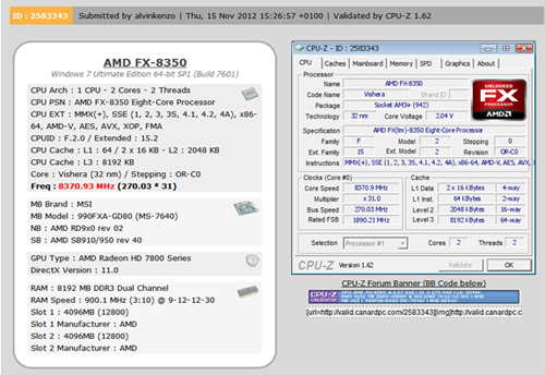 MSI's 990FXA-GD80 successfully runs at 8370.93MHz world record with AMD FX-8350