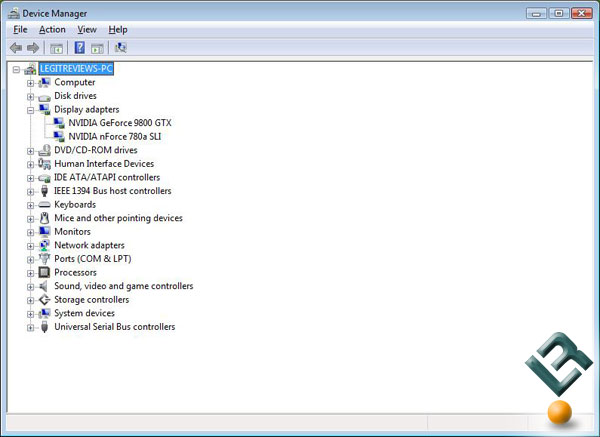 Windows Vista Device Manager with Hybrid SLI in Performance Mode