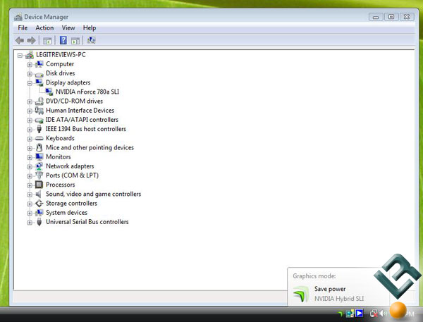 Windows Vista Device Manager with Hybrid SLI in Power Save mode.