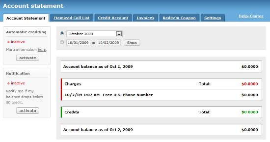 SipGate balance $0 on free account. :)
