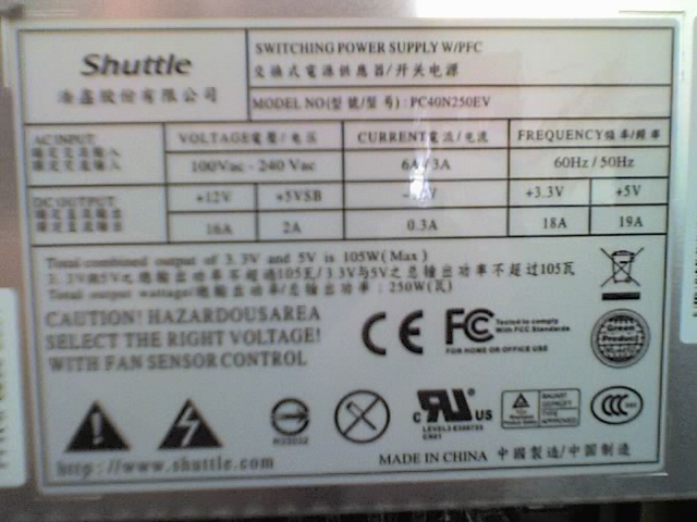 psu specs...something that I noticed is the 105W(Max) written right on the side, though I guess that doesn't include the 12v