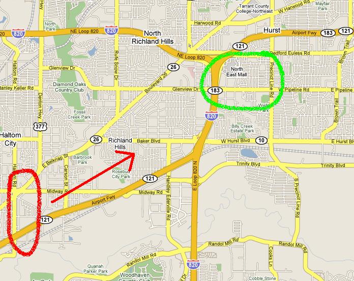 Red was roughly where the tornado was and the Green is roughly where I live.