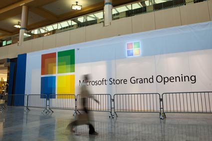 Microsoft's new store in the Scottsdale Fashion Square was shielded by a protective screen before its grand opening.