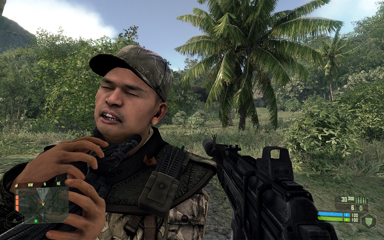 Crysis lets you experience lush tropical environments and incredible powers thanks to the Nanosuit. Image captured on NVIDIA GeForce 8800 GTX.