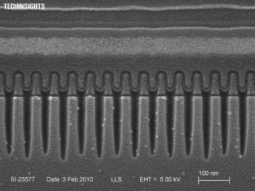 UBM TECHINSIGHTS SEM CROSS SECTION SEM cross section of IMFT 25nm NAND flash in wordline direction.
