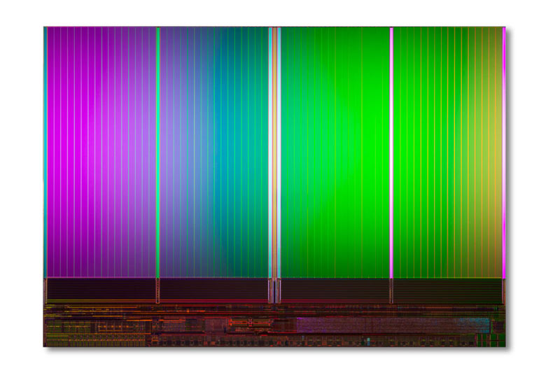 New 64 Gigabit (Gb) NAND flash die from Intel Micron Flash Technologies--Intel and Micron deliver the industry’s smallest, most advanced NAND flash process technology at 20nm. Shown is a 64Gb, or 8 Gigabyte (GB), die measuring just 118mm2.  The 64Gb Multi-Level Cell (MLC) NAND device provides high capacity for smartphones, tablets, SSDs and more.
