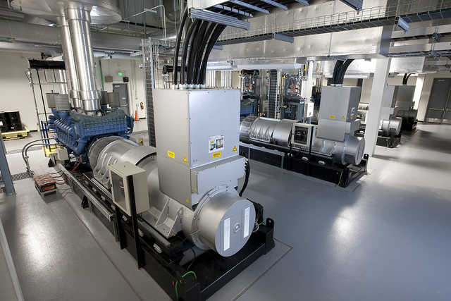 Cisco's new green data center features an uninterruptable power supply (UPS) room that uses energy-efficient rotary flywheels, instead of hundreds of environmentally challenging batteries which are often used in older data centers.