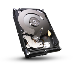 Seagate 3–terabyte Barracuda hard drive featuring 1 terabyte of storage capacity per disk platter, the highest storage density available.